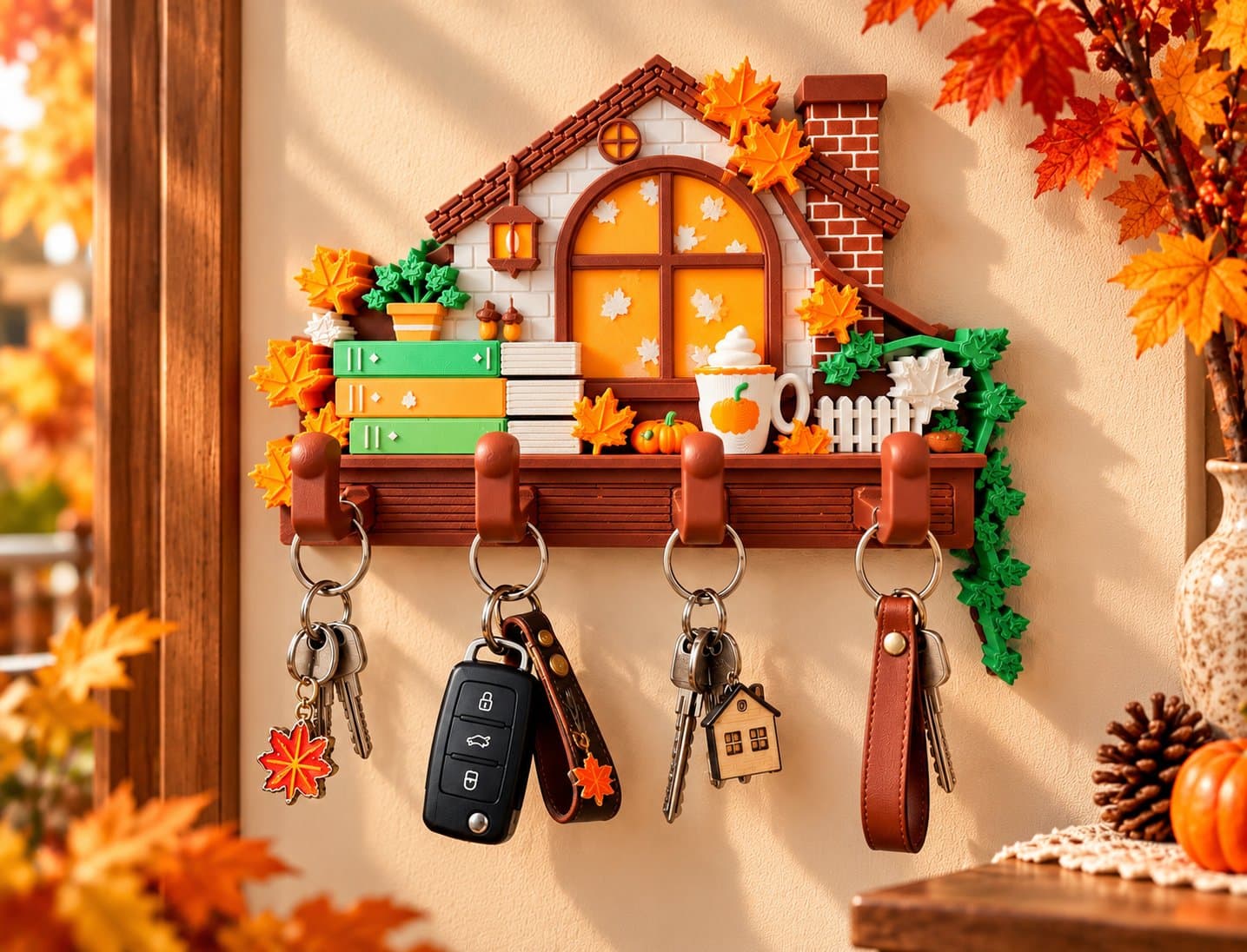 Cozy Autumn Cottage Wall Key Holder 4 Hooks β cover photo