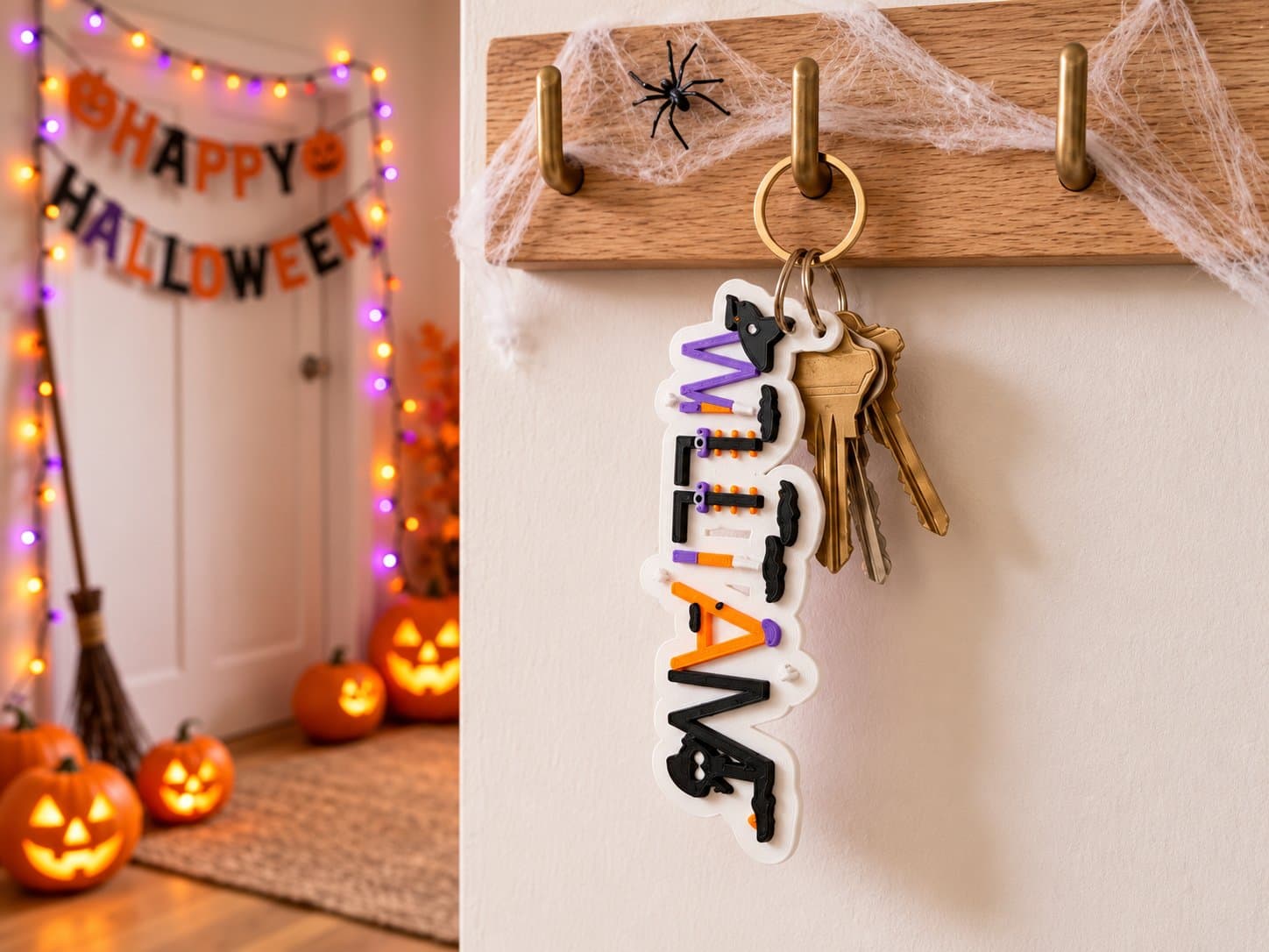 Custom Halloween Witch & Bat Name Keychain β cover photo